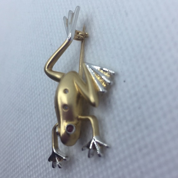 14K Yellow and White Gold Tree Frog πΈ Brooch - Picture 6 of 16
